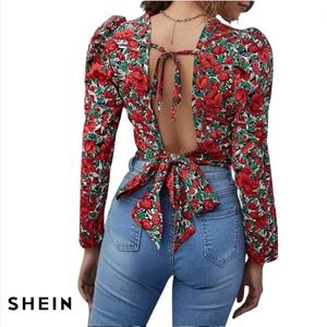 SHEIN Backless Floral Blouse